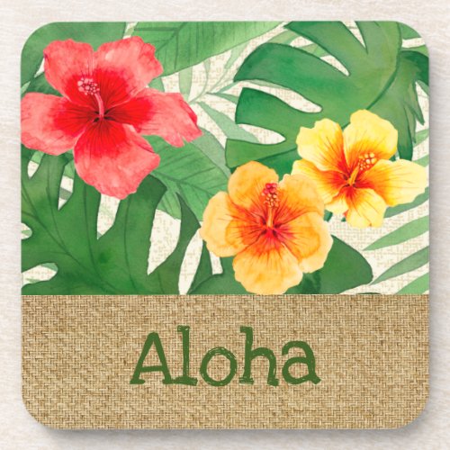 Luana Watercolor Tropical Vivid Floral  Beverage Coaster