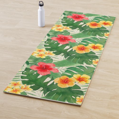 Luana Watercolor Tropical Vivid Floral Reversible Yoga Mat