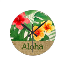 Luana Watercolor Tropical Vivid Floral Round Clock