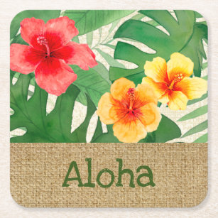 Luana Watercolor Tropical Vivid Floral Square Paper Coaster
