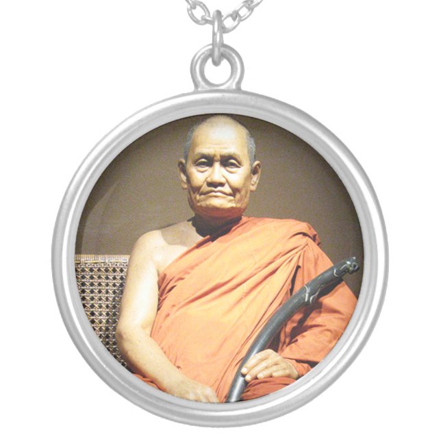 Luang Poo Cha Subhaddho ... Buddhist Monk Silver Plated Necklace (Front)