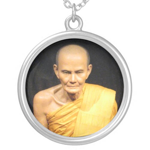 Luang Poo Mun Bhuridatto  Buddhist Monk Silver Plated Necklace