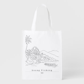 Luang Prabang Laos Minimalist Line Art Grocery Bag