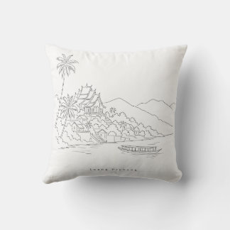 Luang Prabang Laos Minimalist Line Art Throw Pillow