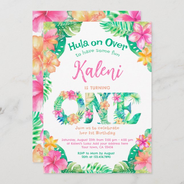 Luau 1st Birthday Invitation (Front/Back)