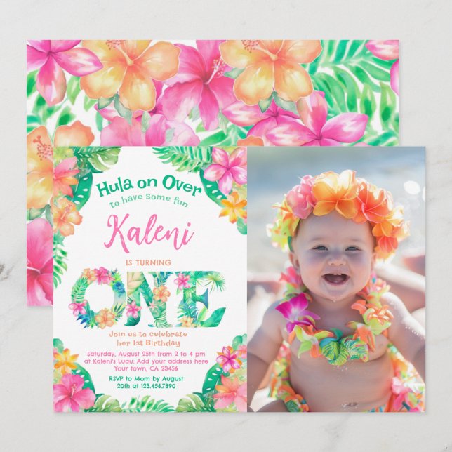 Luau 1st Birthday Invitation (Front/Back)