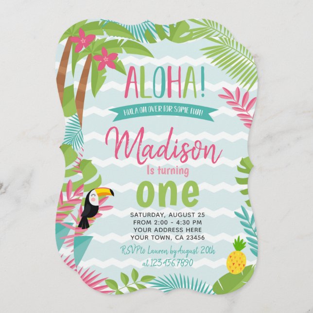 Luau 1st Birthday Invitation (Front/Back)
