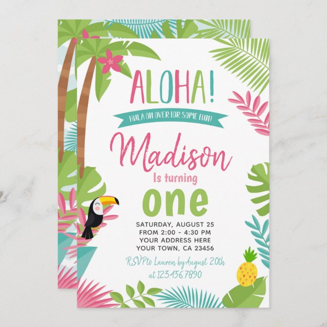 Luau 1st Birthday Invitation (Front/Back)