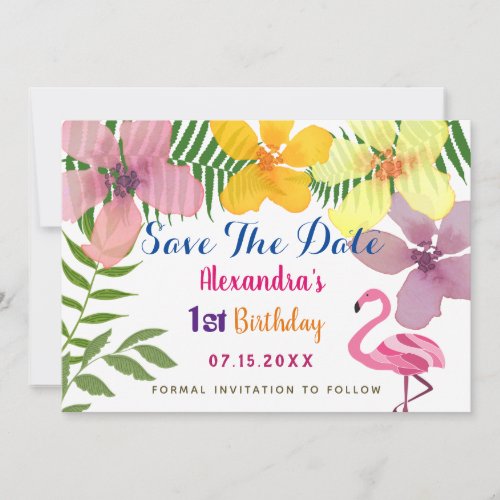 Luau 1st Birthday Pink Flamingo Save The Date