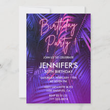 Luau 30th birthday invitations Pink Neon Tropical