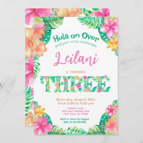 Luau 3rd Birthday Invitation