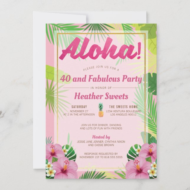 Luau 40th Birthday Party Invitation (Front)