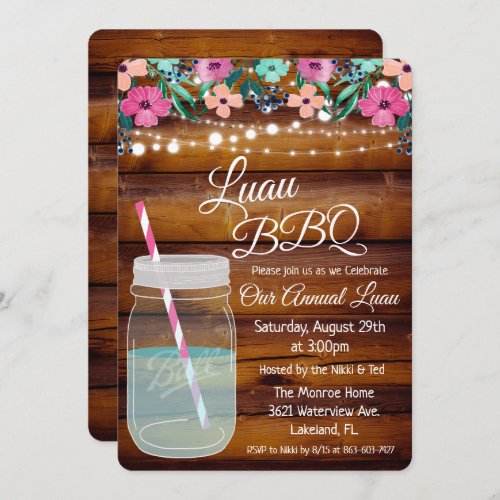 Luau Aloha BBQ Mason Jar Invitation