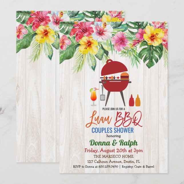 Luau Aloha BBQ Tropical Couples Shower Invitation (Front/Back)