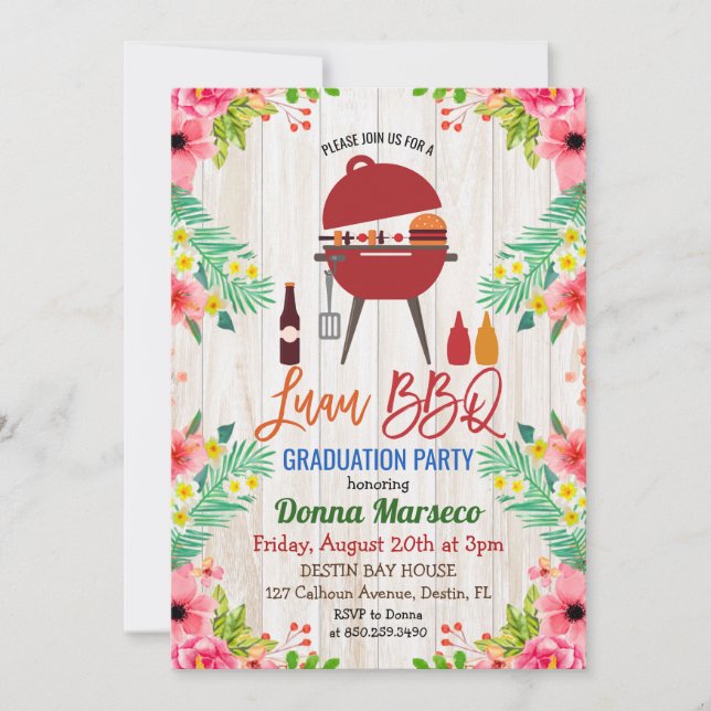 Luau Aloha BBQ Tropical Graduation Invitation (Front)