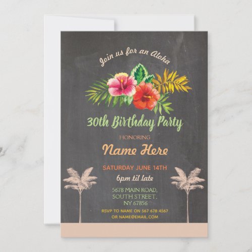 Luau Aloha Chalk Birthday Party Tropical Invite