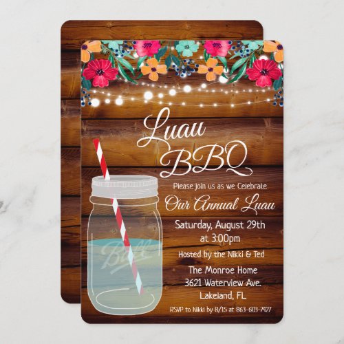Luau Aloha Mason Jar Invitation