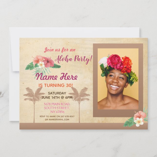 Luau Aloha Photo Birthday Party Tropical Invite (Front)