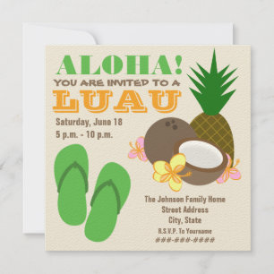 Luau Aloha - Pineapple Flip Flops Coconut Hibiscus Invitation