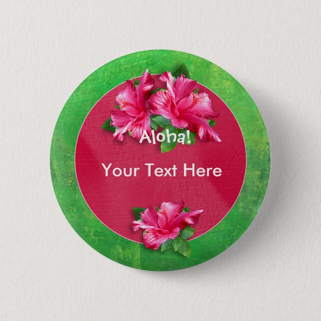 Luau Aloha Pink Hibiscus Buttons (Front)