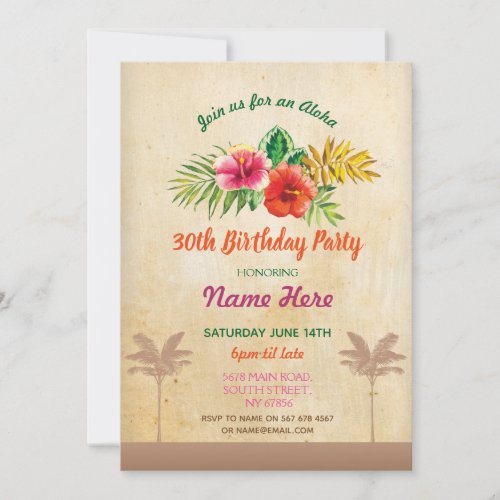 Luau Aloha Vintage Birthday Party Tropical Invite