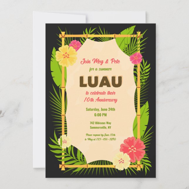 Luau Bamboo Frame Invitation (Front)