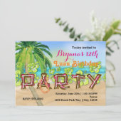 Luau Beach PARTY Typography Birthday Invitation (Standing Front)