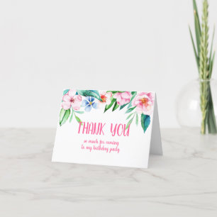 Luau Beach Tropical Floral Hawaiian Birthday Photo Letterpress Thank You Card