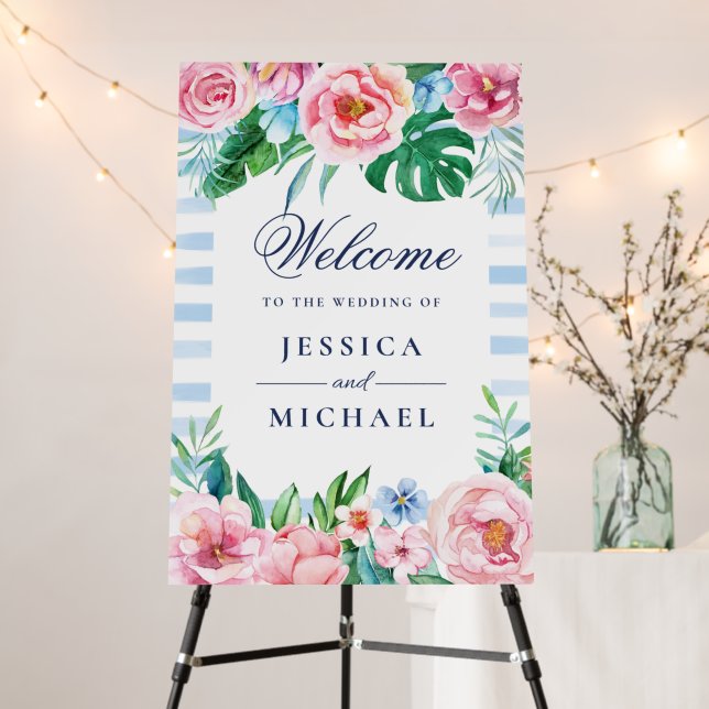 Luau Beach Tropical Floral Hawaiian Photo Welcome Foam Board (In Situ (Stand))