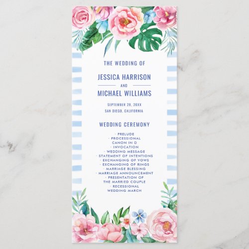 Luau Beach Tropical Floral Hawaiian Wedding Program