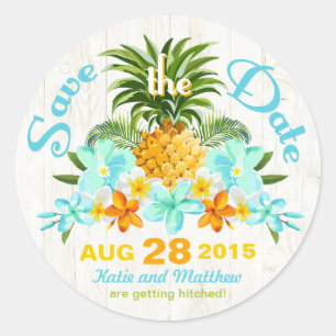 Luau Beach Tropical Floral Save the Date Label