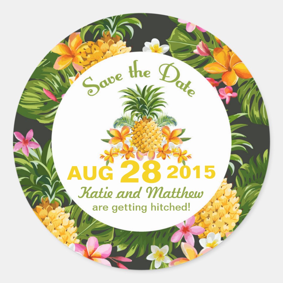Luau Beach Tropical Floral Save the Date Label | Zazzle