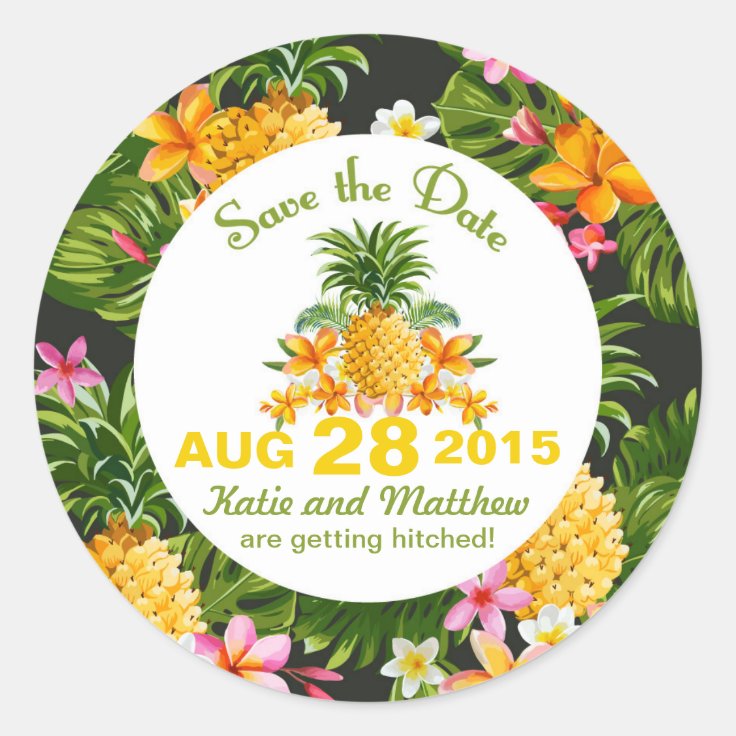 Luau Beach Tropical Floral Save the Date Label | Zazzle