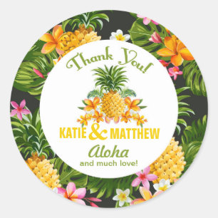 Luau Beach Tropical Floral Thank You Label
