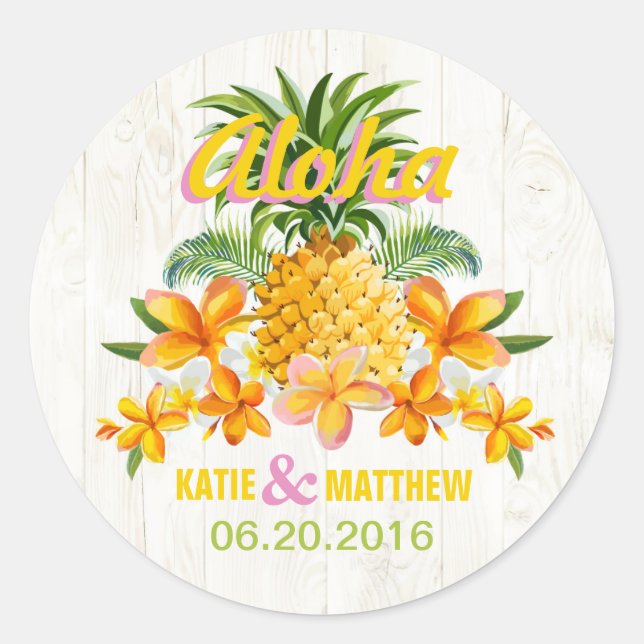Luau Beach Tropical Floral Wedding Label (Front)