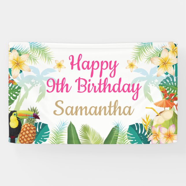 Luau Birthday Banner - Happy Birthday Girl Party (Horizontal)
