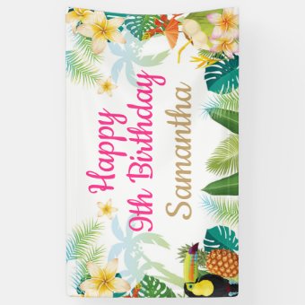 Luau Birthday Banner - Happy Birthday Girl Party | Zazzle
