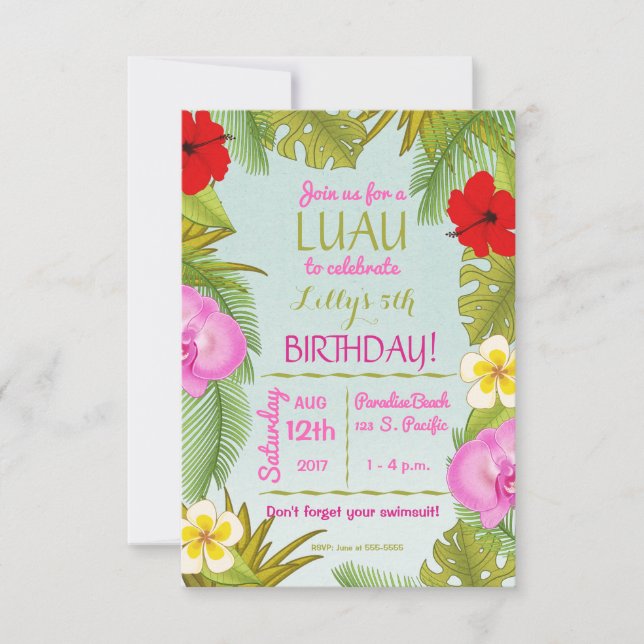 Luau Birthday Celebration Party Invitation (Front)