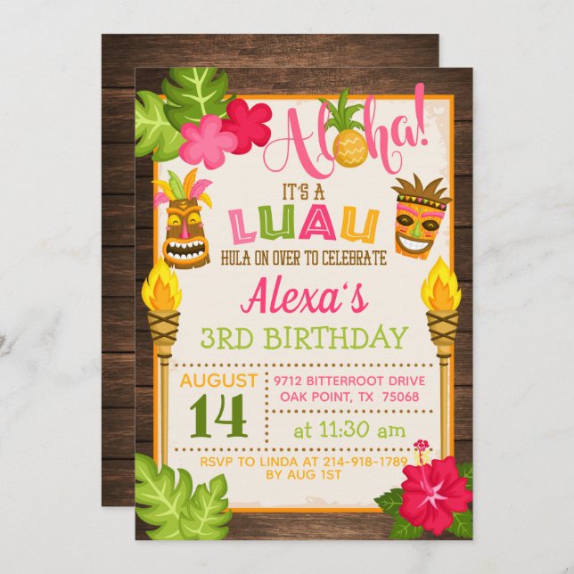 Luau Birthday Invitation (Front/Back)