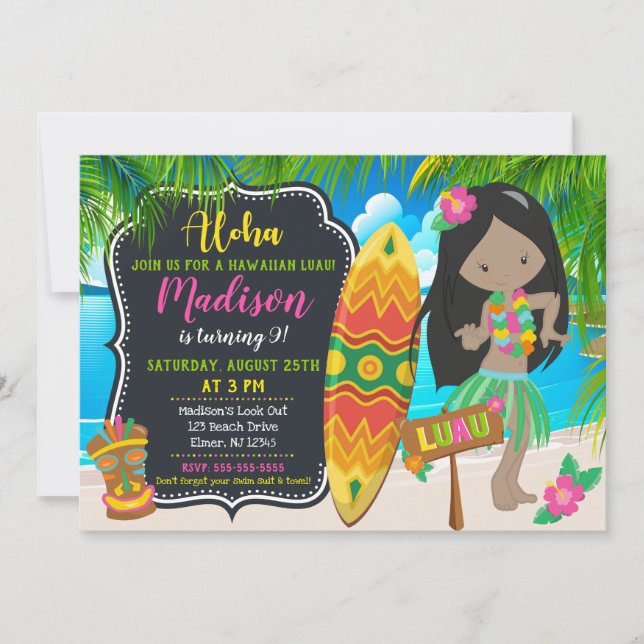 Luau Birthday Invitation Aloha Invites (Front)