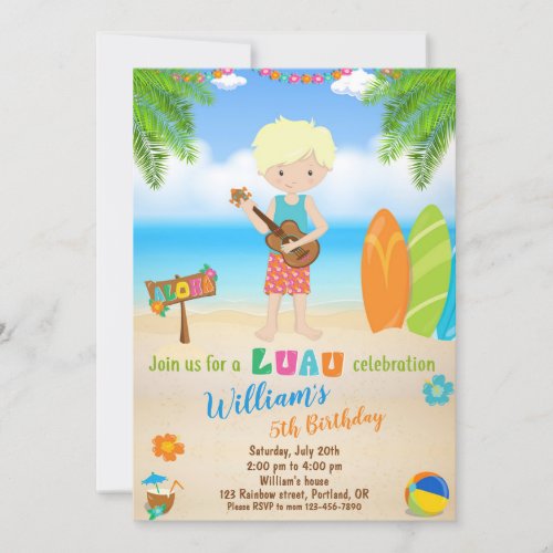 Luau birthday invitation Hawaiian invitation boy