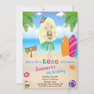 Luau birthday invitation Hawaiian invitation girl