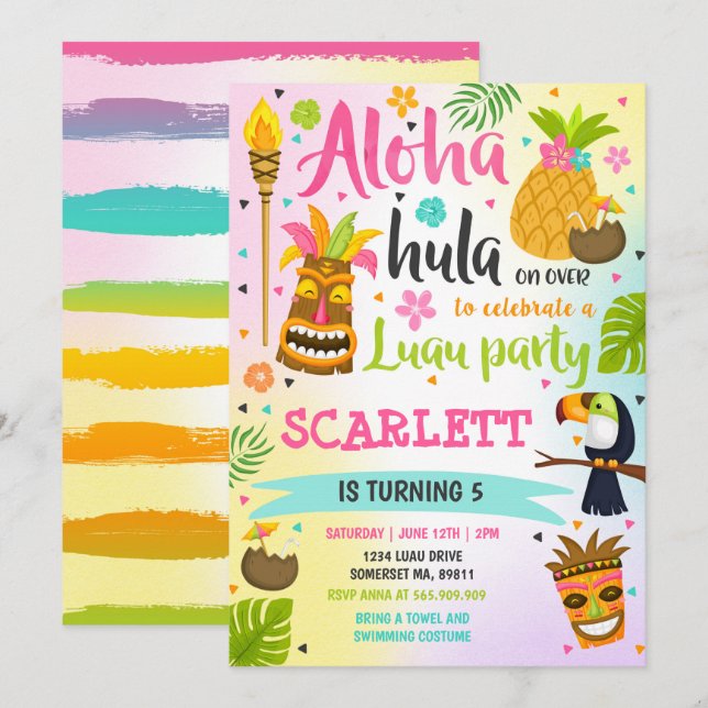 Luau Birthday Invitation Hawaiian Luau Party (Front/Back)