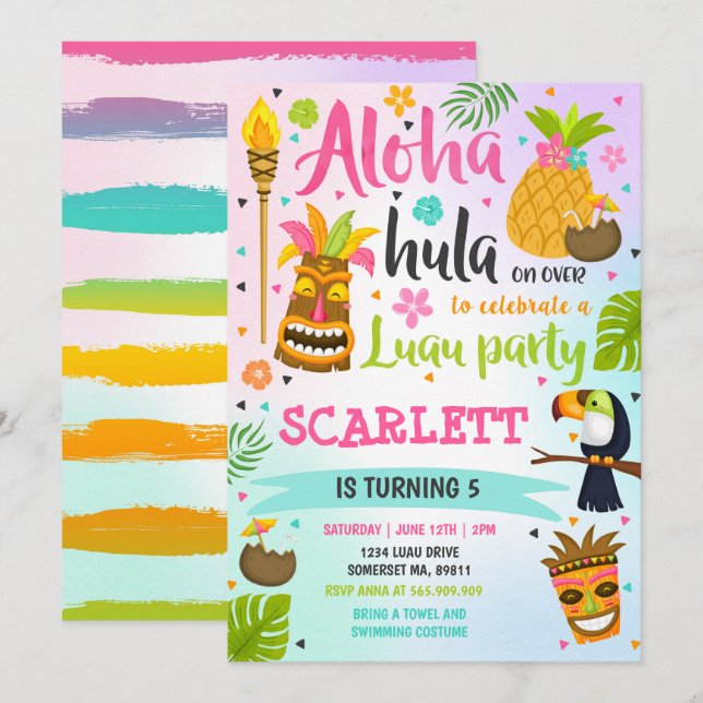 Luau Birthday Invitation Hawaiian Luau Party (Front/Back)