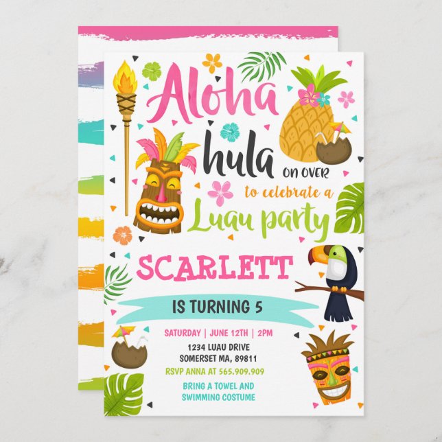 Luau Birthday Invitation Hawaiian Luau Party (Front/Back)