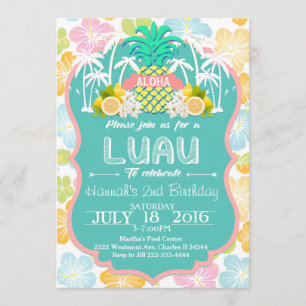 Luau Birthday invitation Hawaiian theme Birthday
