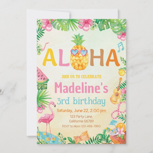 Luau Birthday Invitation Hawaiian Tropical Party (Front)