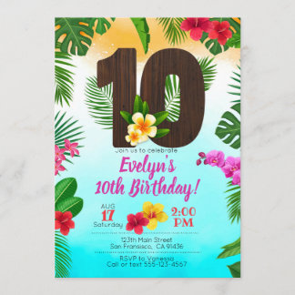 Luau Birthday, Invitation Luau Party 10th Birthday