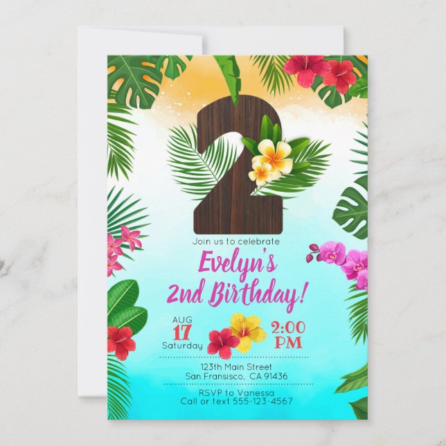 Luau Birthday, Invitation Luau Party 2nd Birthday (Front)