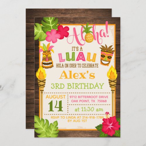 Luau Birthday Invitation _ Orange Text
